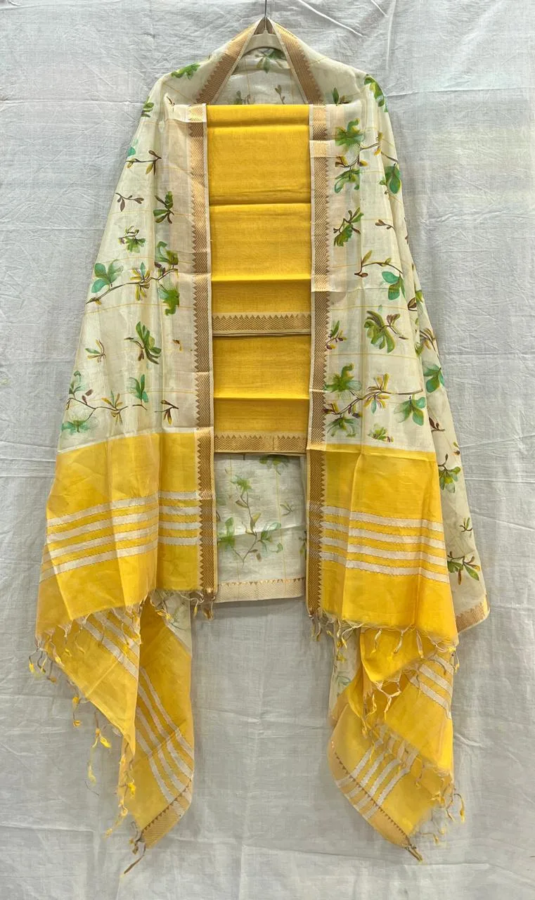 Sunshine Bloom Mangalagiri Dress Material 💛🌿