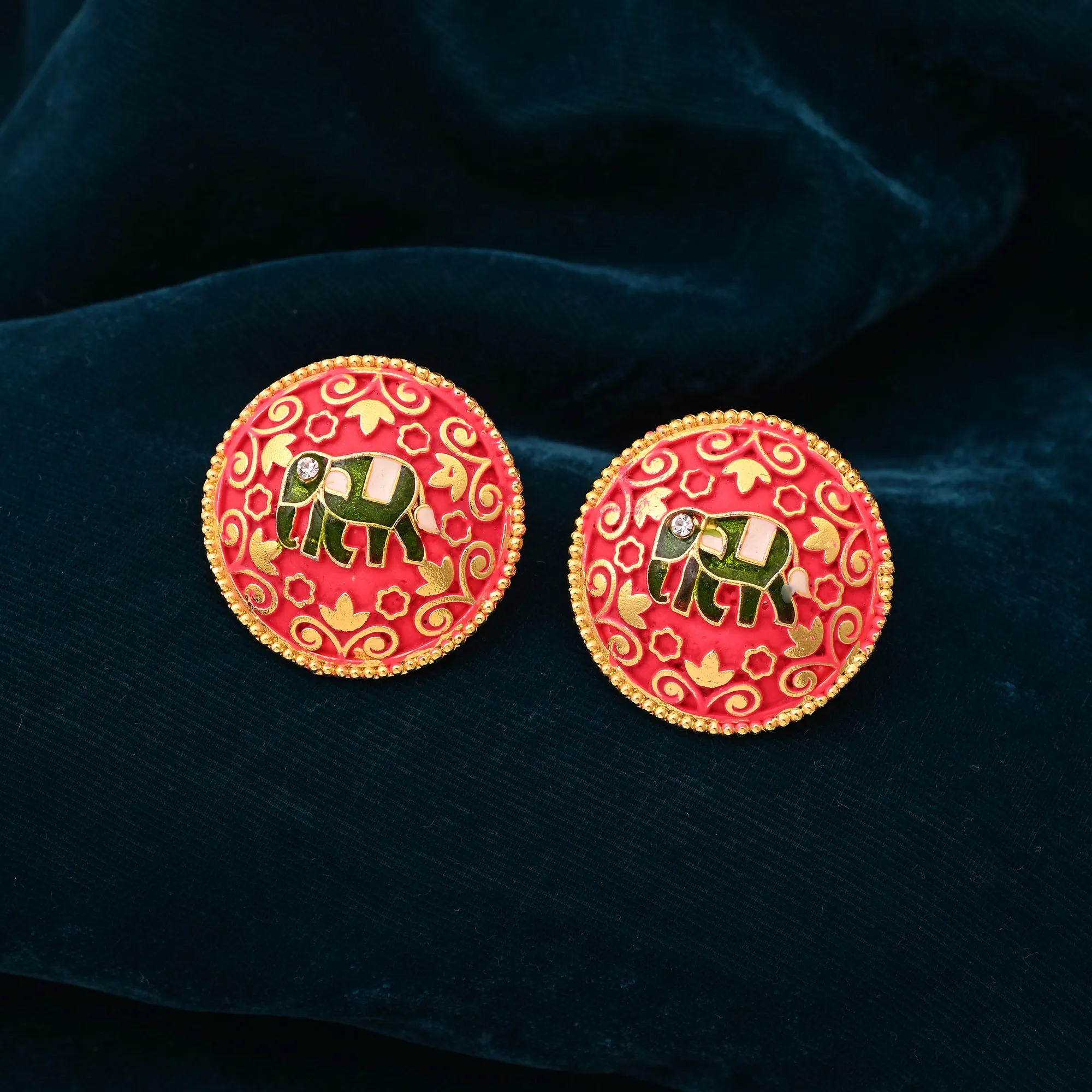 FNMKE106RED Red Enamel Elephant Round Stud Earrings