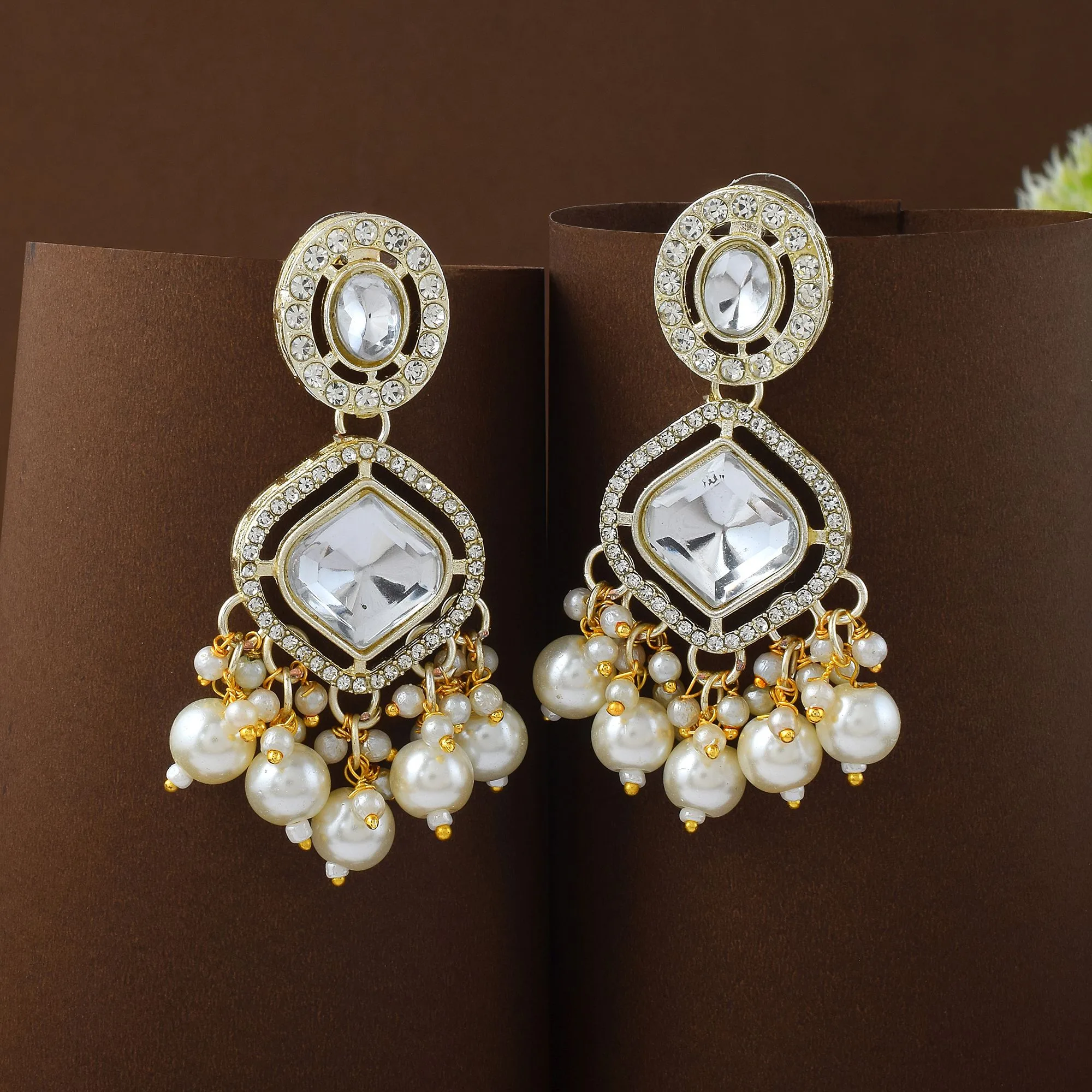 FNKDE106WHT White Kundan Pearl Drop Earrings