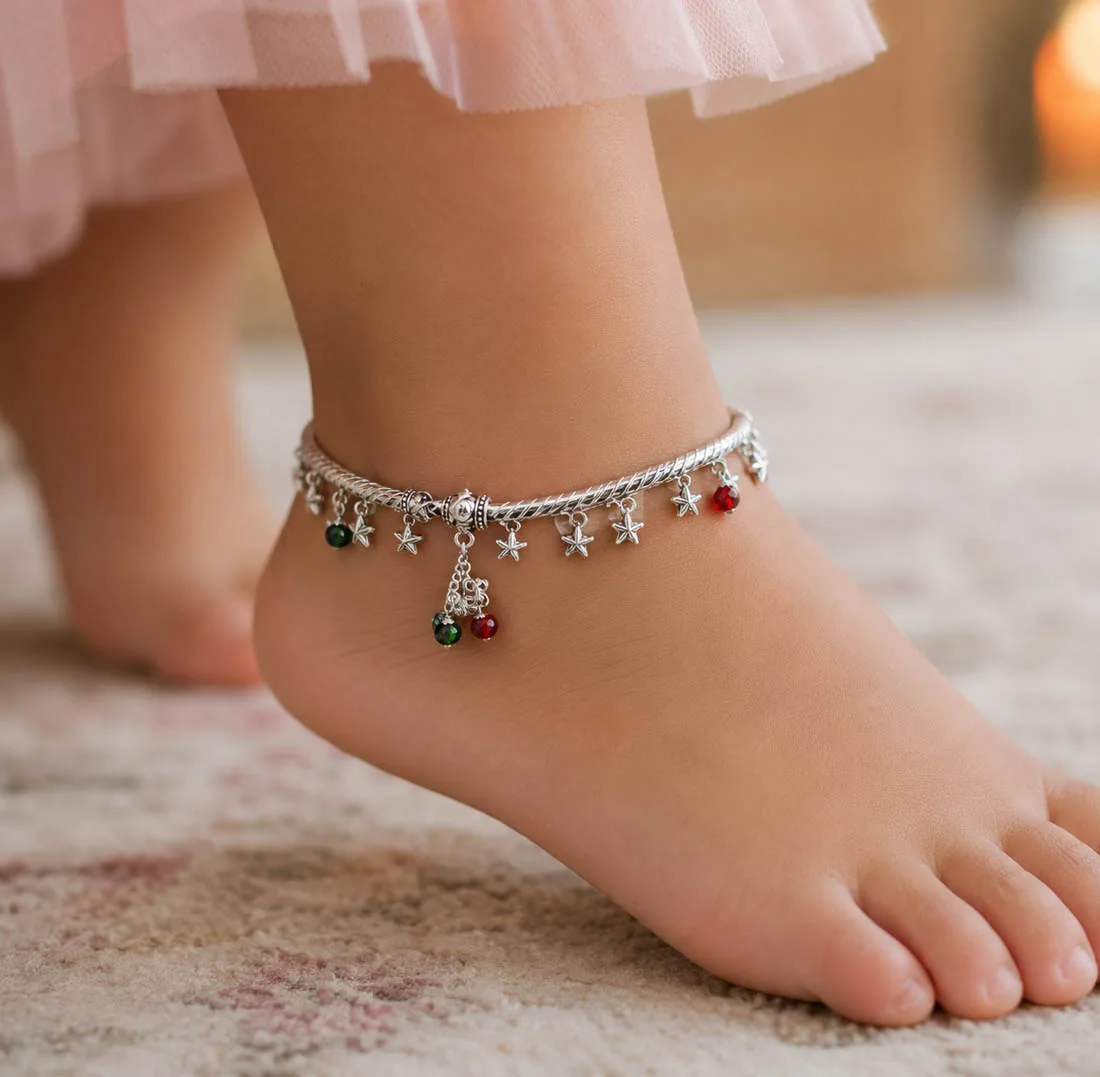 FNANK173SLV Attractive Silver Color Oxidised Anklet Perfect For Bridal Wear, Parties - Silver