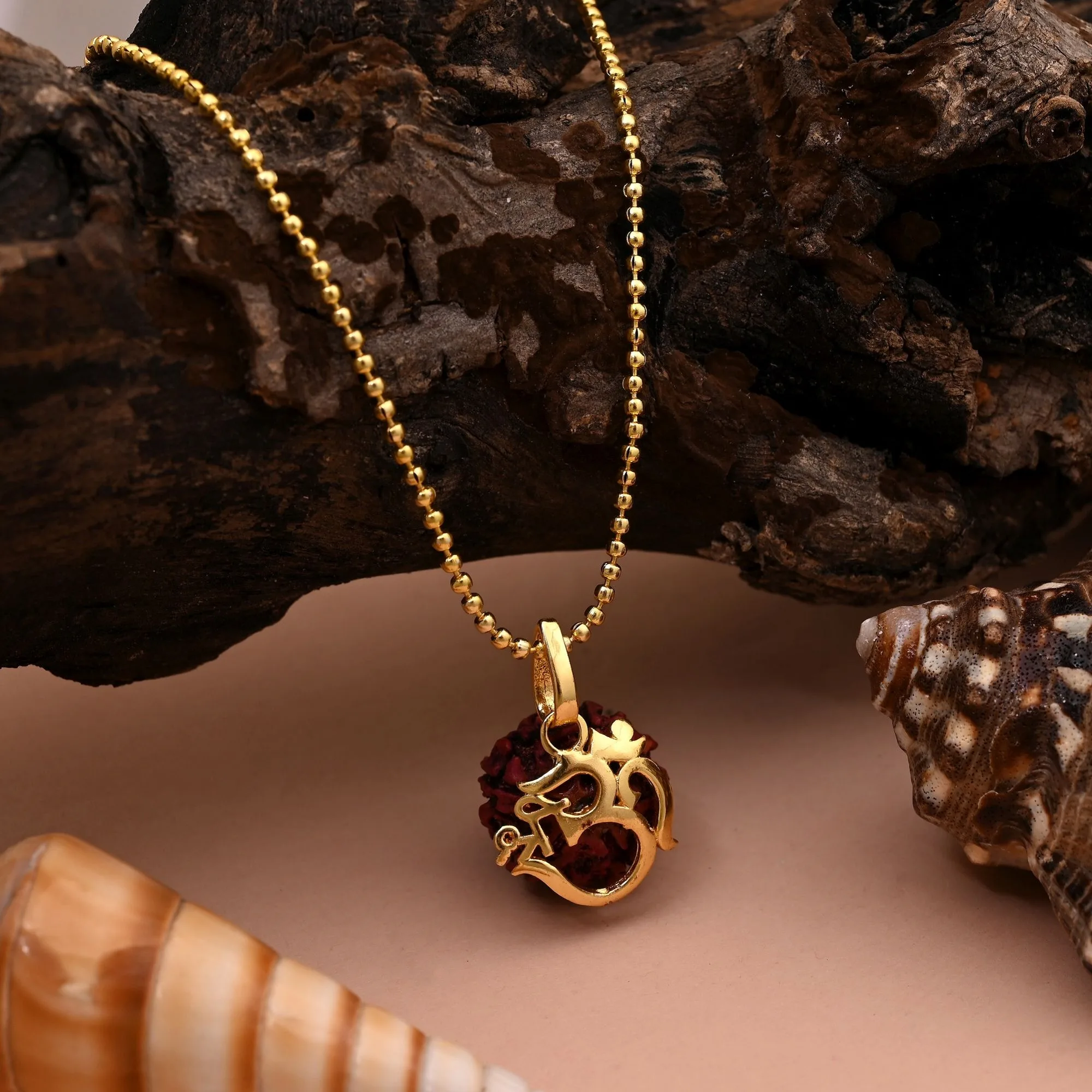 FNTRDN106GLD Divine Om Rudraksha Gold-Plated Pendant with chain | Symbol of Peace, Positivity &amp;amp; Protection