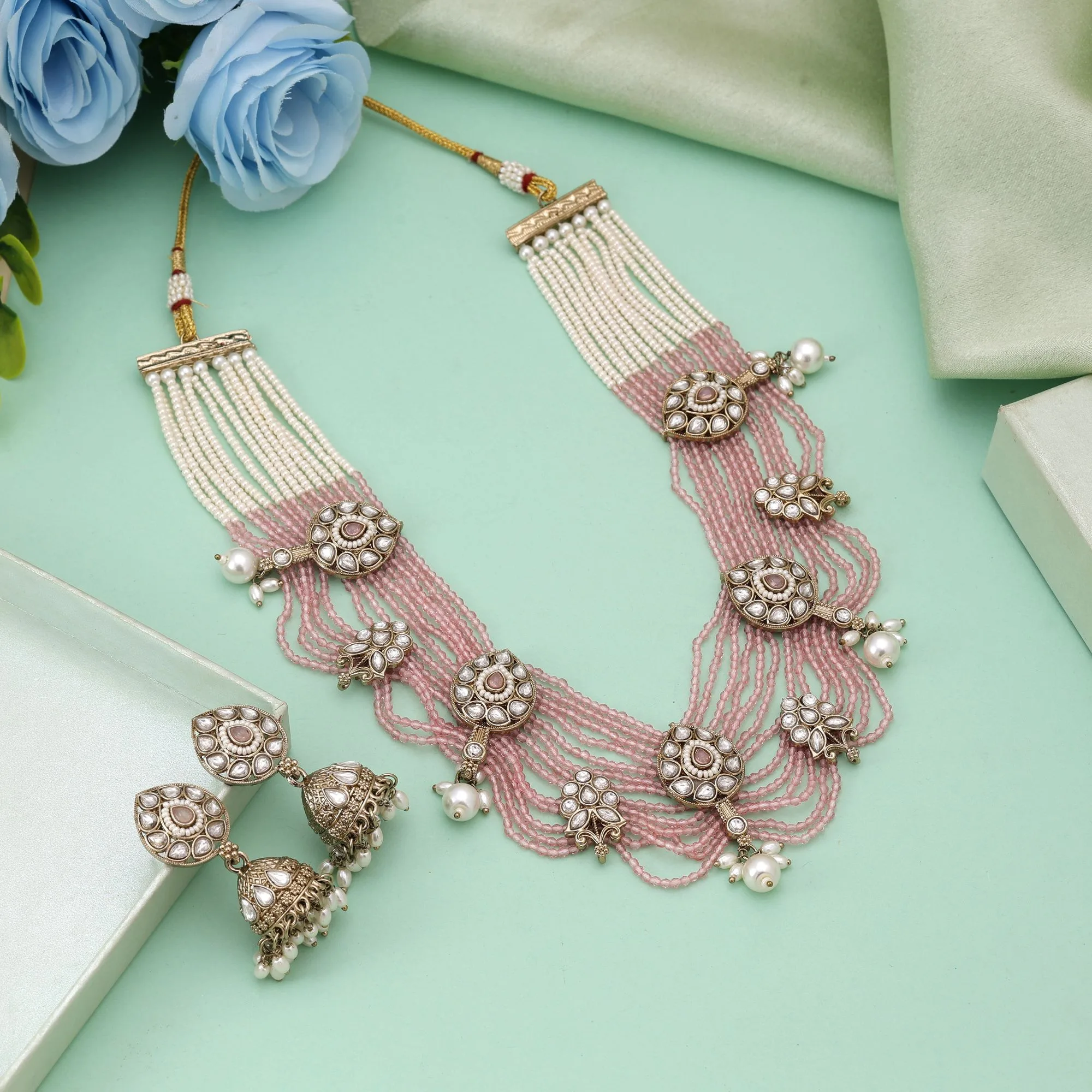 FNTPLN142GRN Royal Peacock Pearl Necklace Set with Designer Earrings