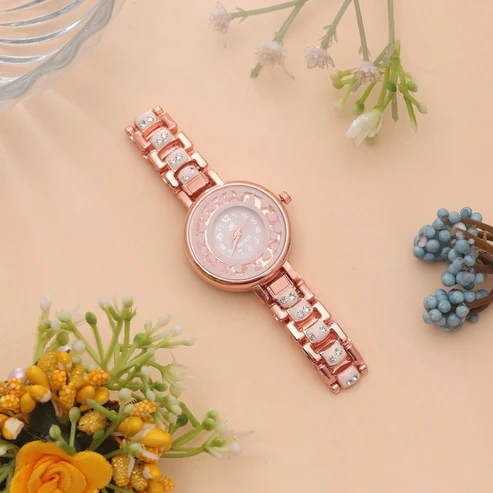 Elegant Rose Gold Crystal Analog Watch for Women