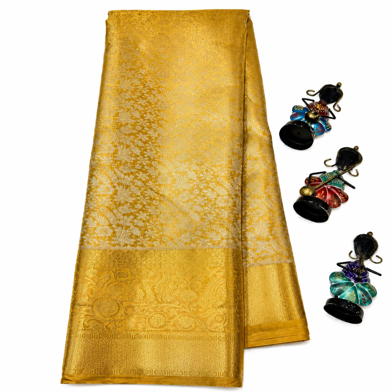 Mustard Gold Floral Jacquard Silk Saree