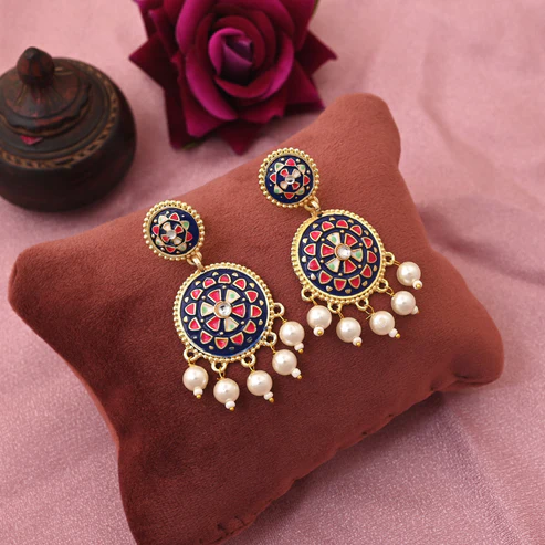 FNMKE110BLU_Stylish Blue Color Meenakari Earrings Handmade Craft For Festival Wear