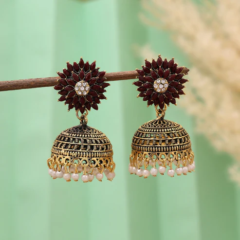 FNGSE191MRN_Maroon Color Oxidised Earrings Ethnic wear