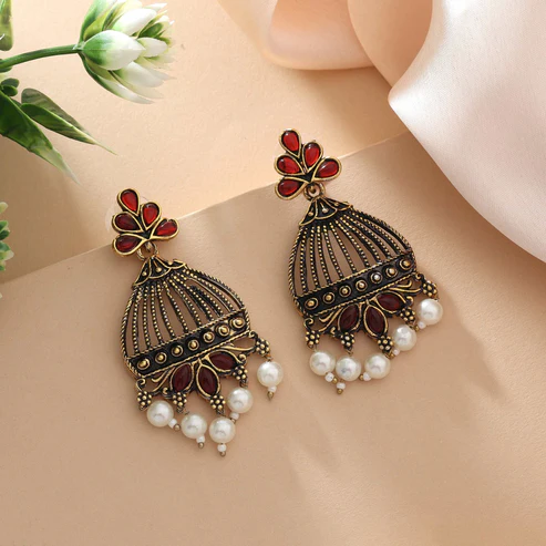 FNGSE218MRN_Maroon Oxidised ear hangings