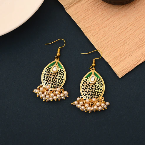 FNMKE107GRN_Gold and Green Meenakari Hangings