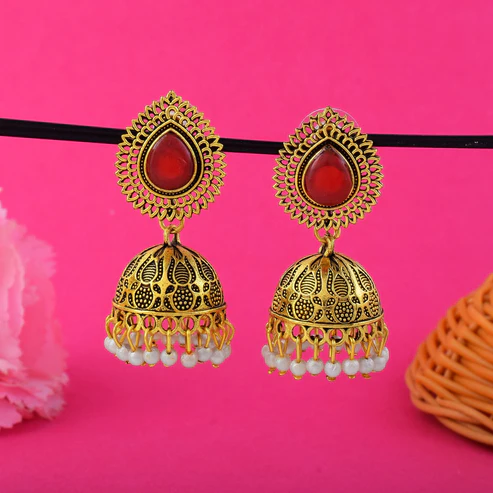 FNGSE189RED_Fashion Red Color Oxidised Earrings
