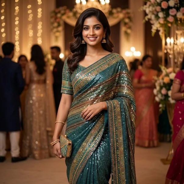 Soft Net Heavy Sequin Partywear Saree SV085B