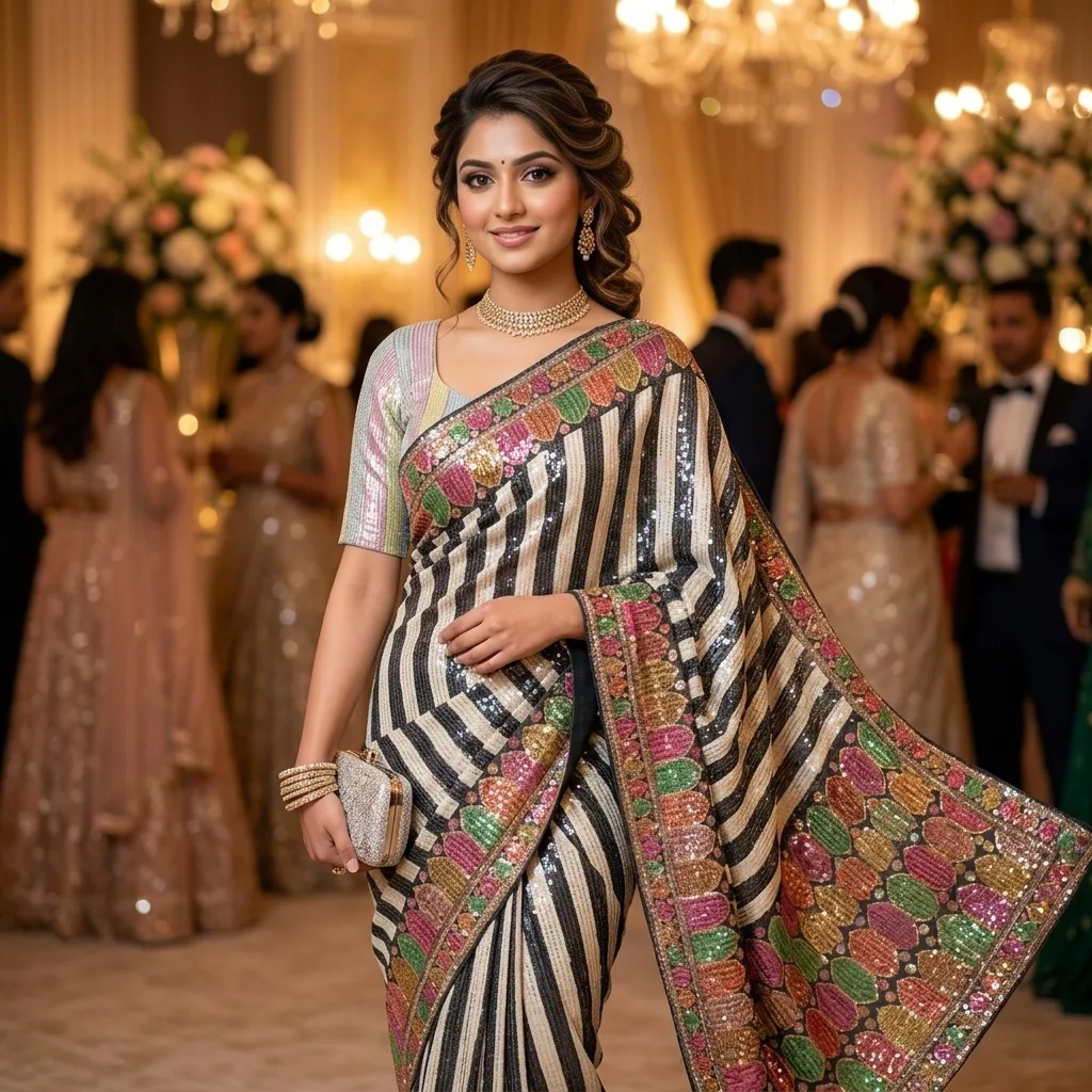SV085C Soft Net Heavy Sequin Partywear Saree