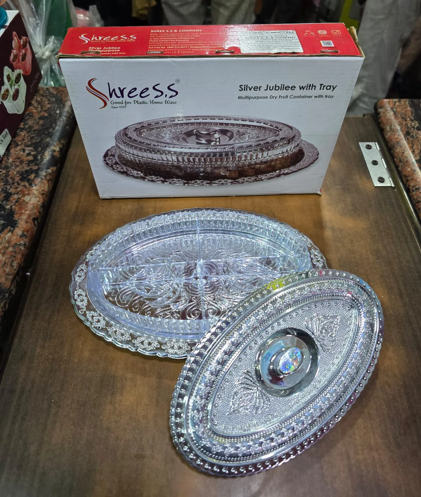 Shreess Silver Jubilee Multipurpose Dry Fruit Container with Tray
