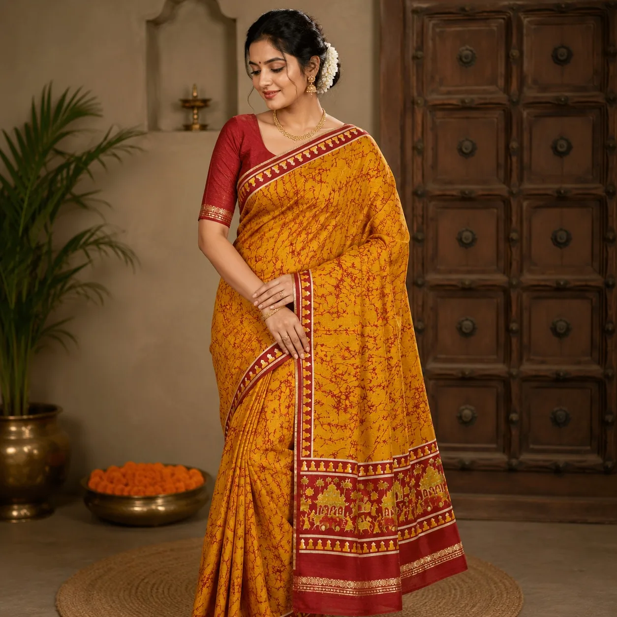 Golden Heritage Maheshwari Silk Saree