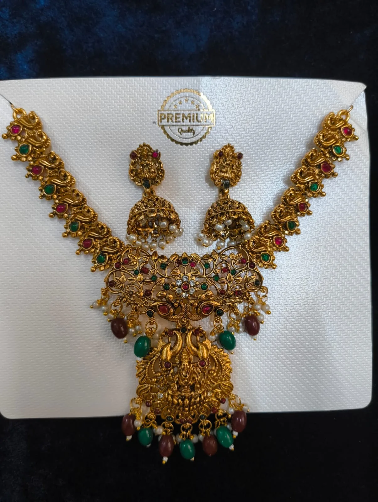 Premium Antique Temple Necklace Set with Jhumka Earrings