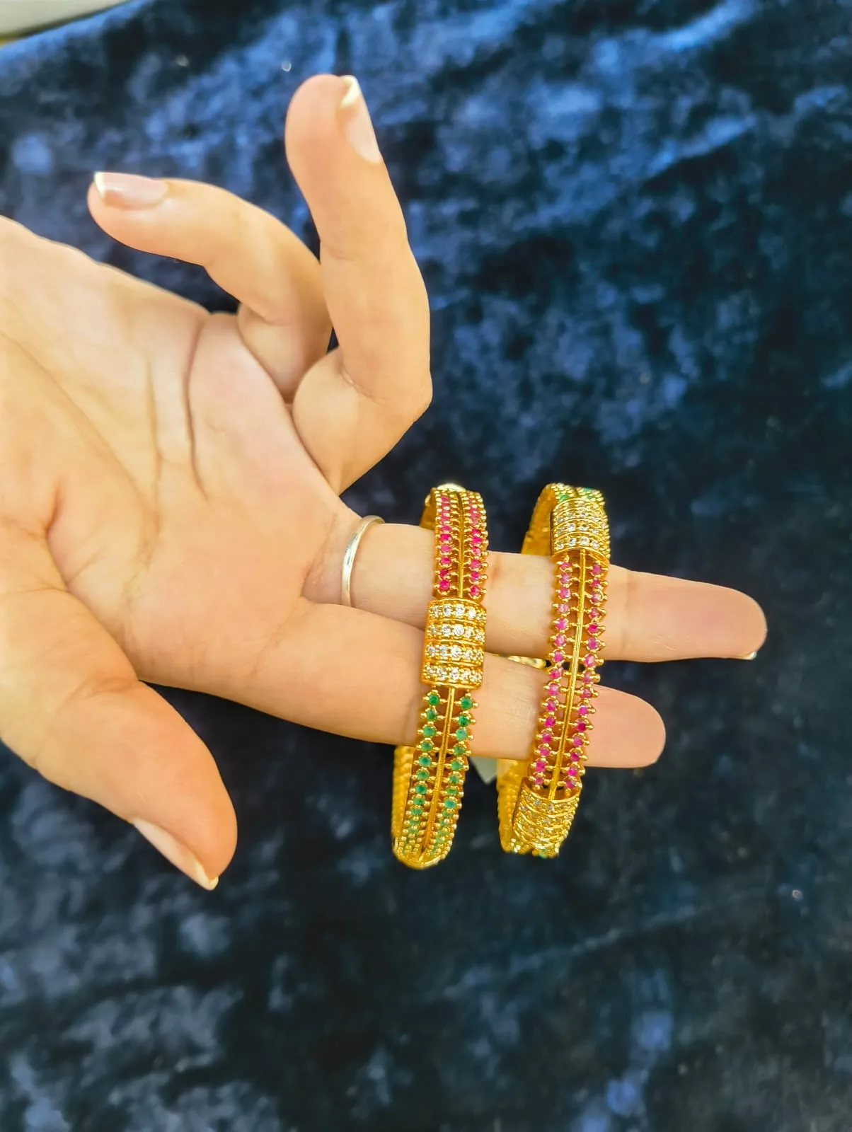 Premium Ruby &amp;amp; Emerald Stone Designer Bangles (Set of 2)