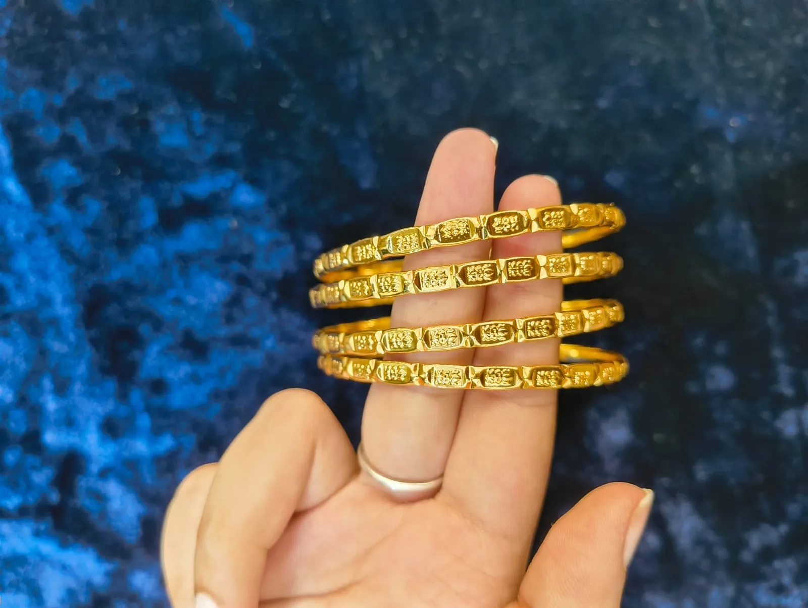 Classic Gold-Tone Textured Bangles (Set of 4)