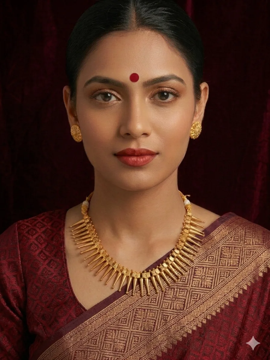 Traditional Gold-Tone Spike Necklace Set with Stud Earrings