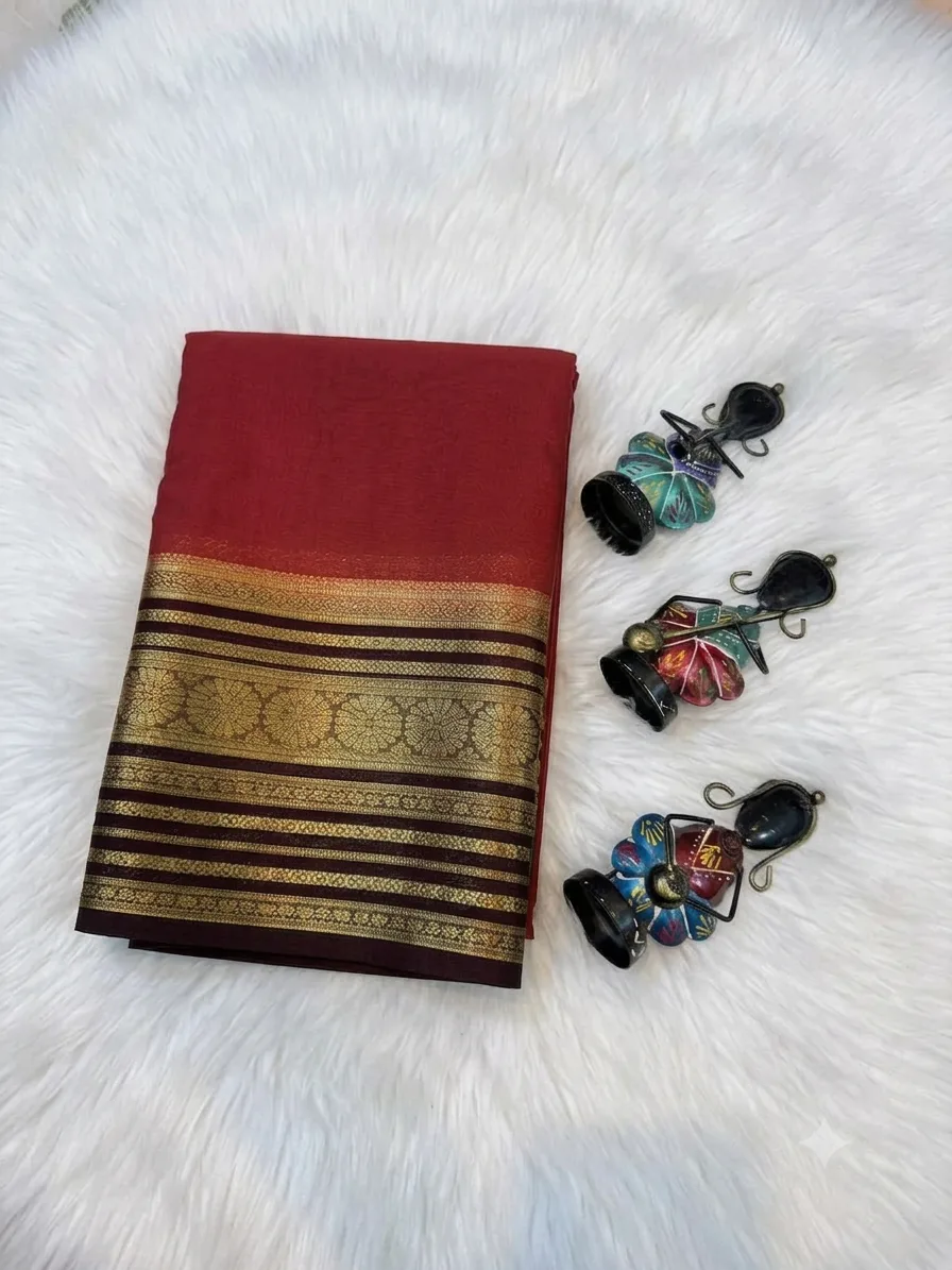 Mysore Silk Crape Saree | Red