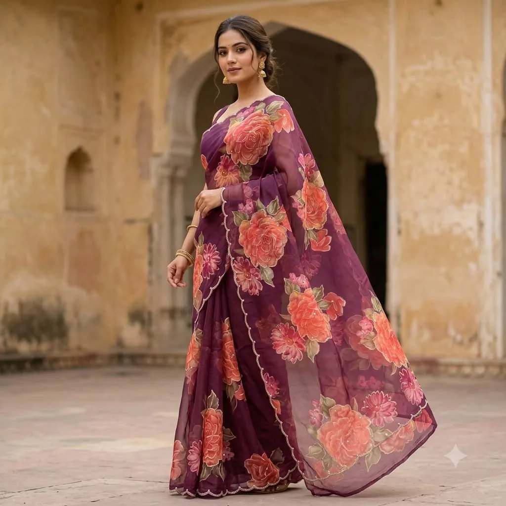 Premium Pure Georgette Floral Saree  SV107D