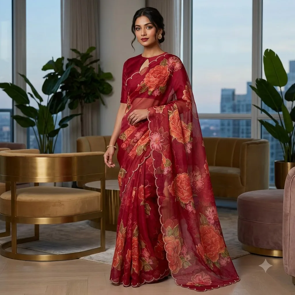 Premium Pure Georgette Floral Saree  SV107E