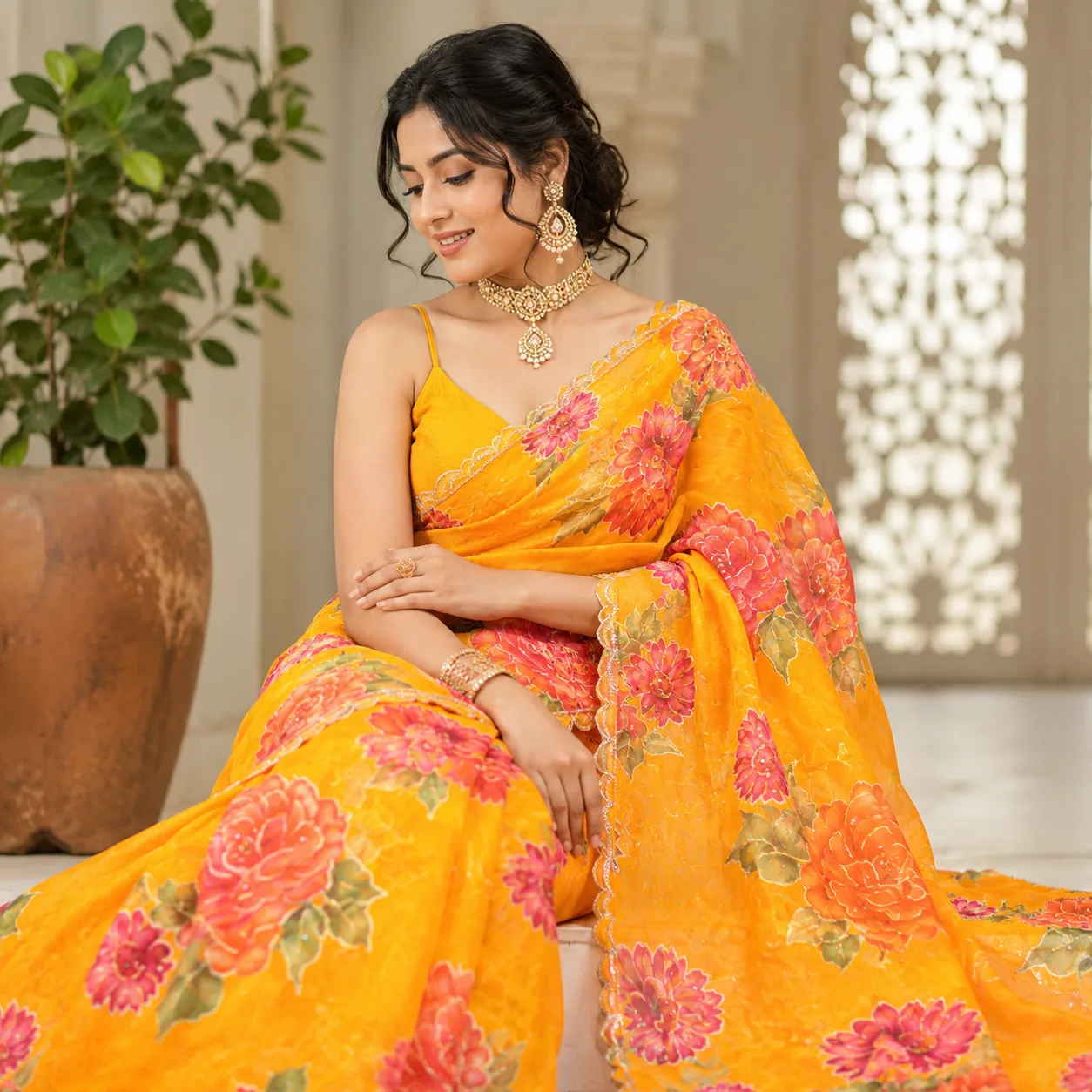 Premium Pure Georgette Floral Saree  SV107A
