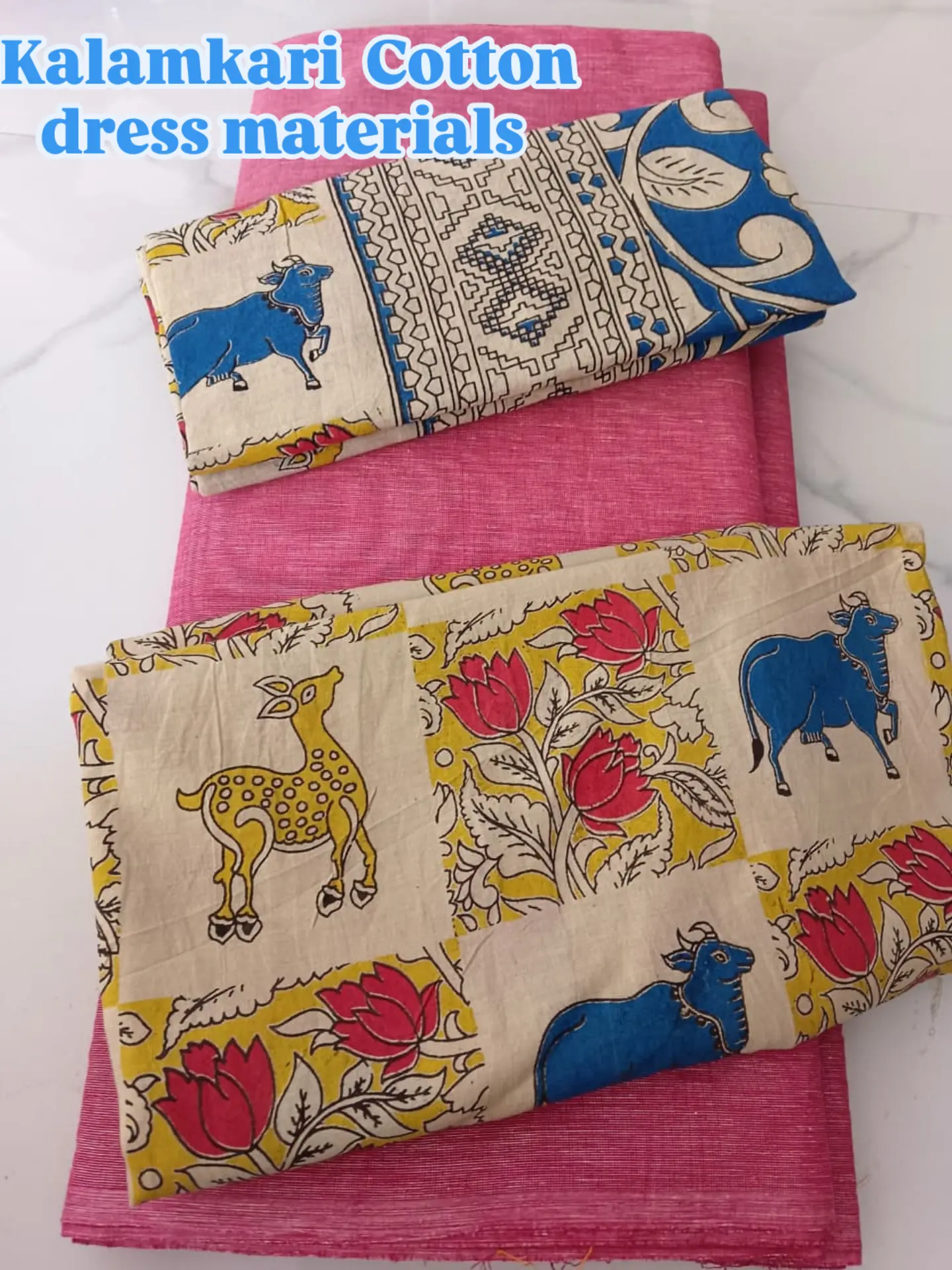 Pink Blossom Kalamkari Cotton Dress Material