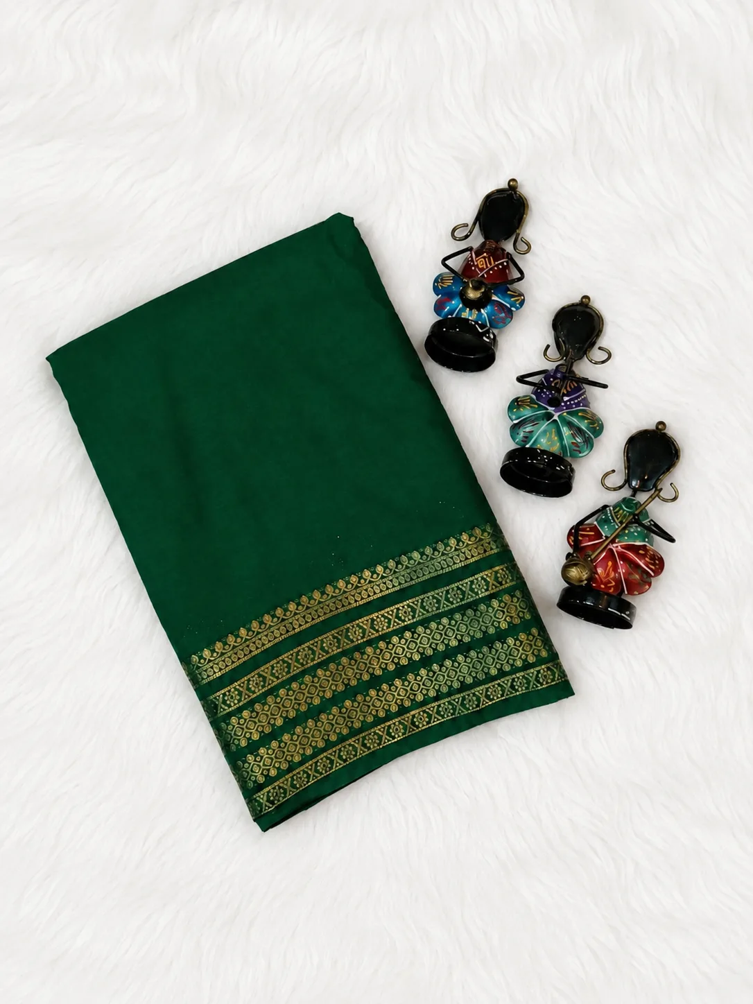 Mysore Crepe Silk Saree | Dark Green