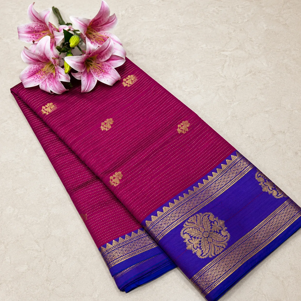 Magenta & Royal Blue Zari Silk Saree