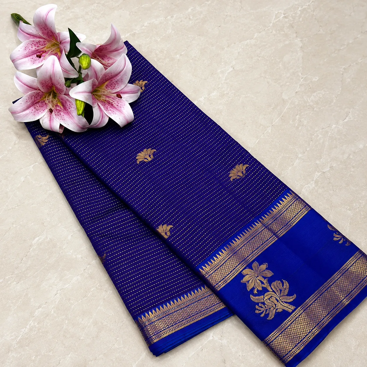 Royal Blue & Gold Zari Silk Saree