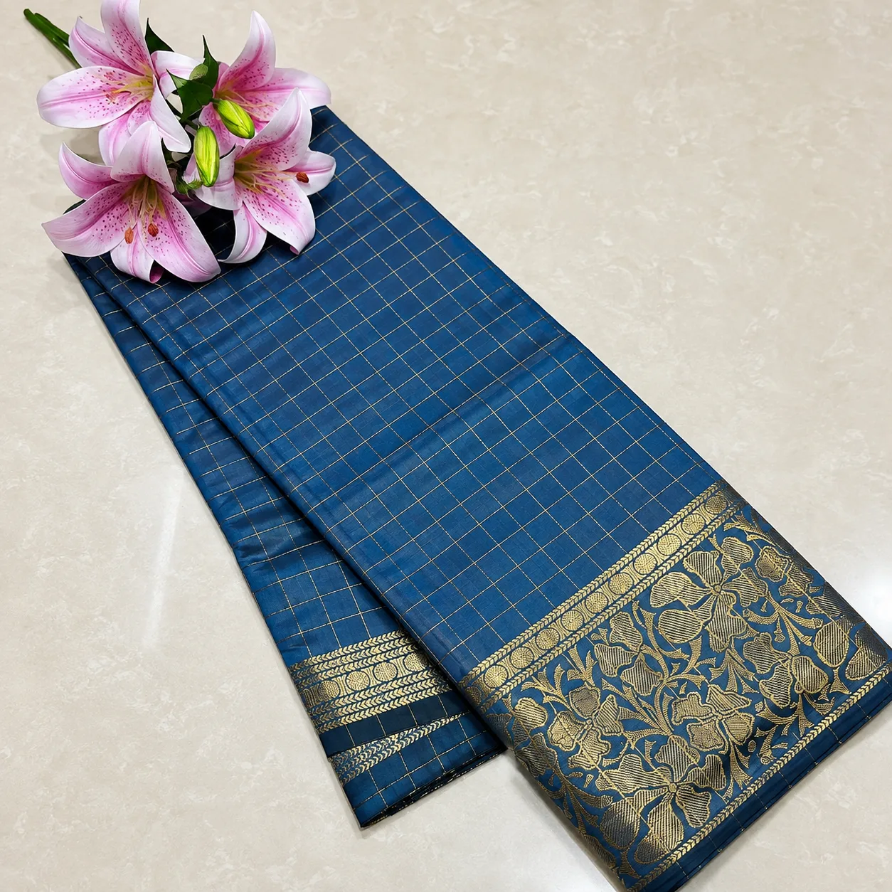 Royal Sapphire Checks Saree
