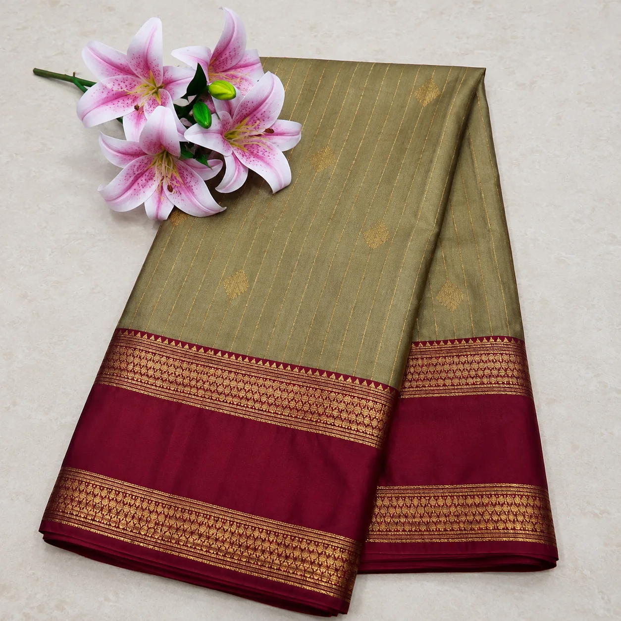 Olive Grace Maroon Zari Saree