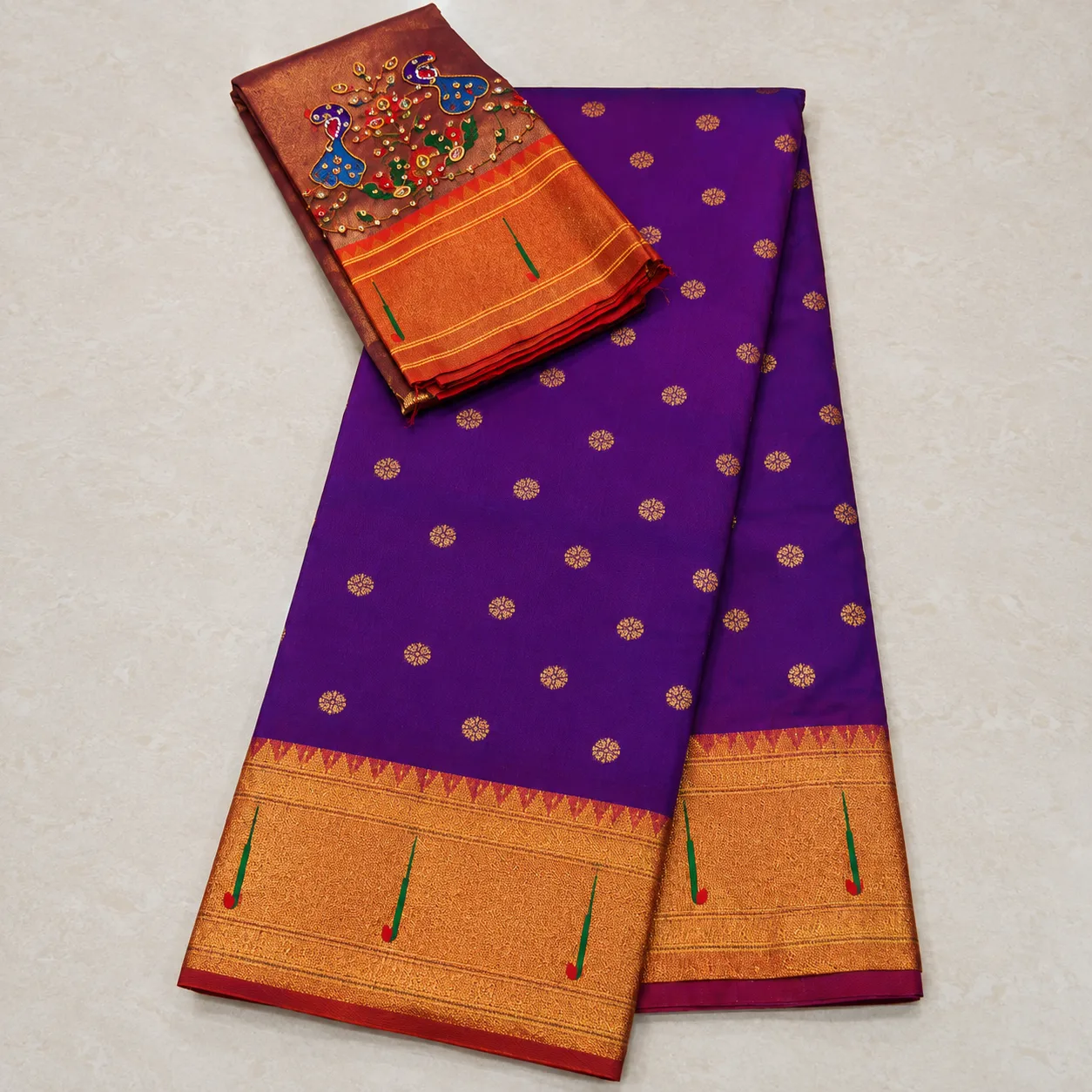 Royal Violet Peacock Elegance Saree
