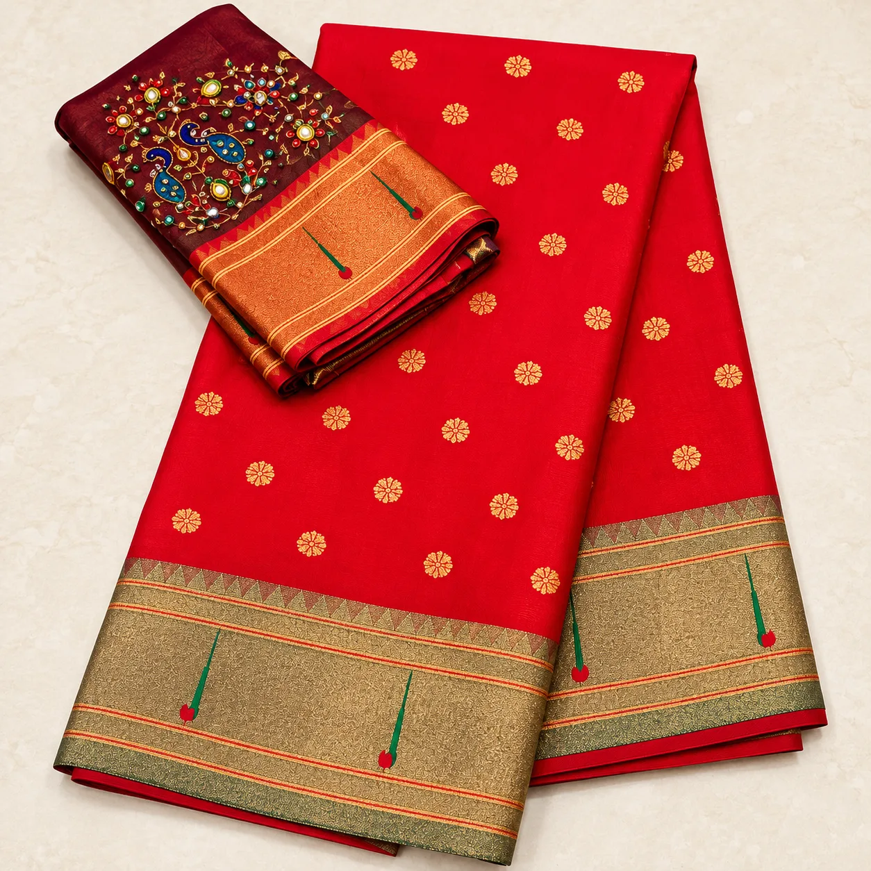 Crimson Peacock Heritage Saree