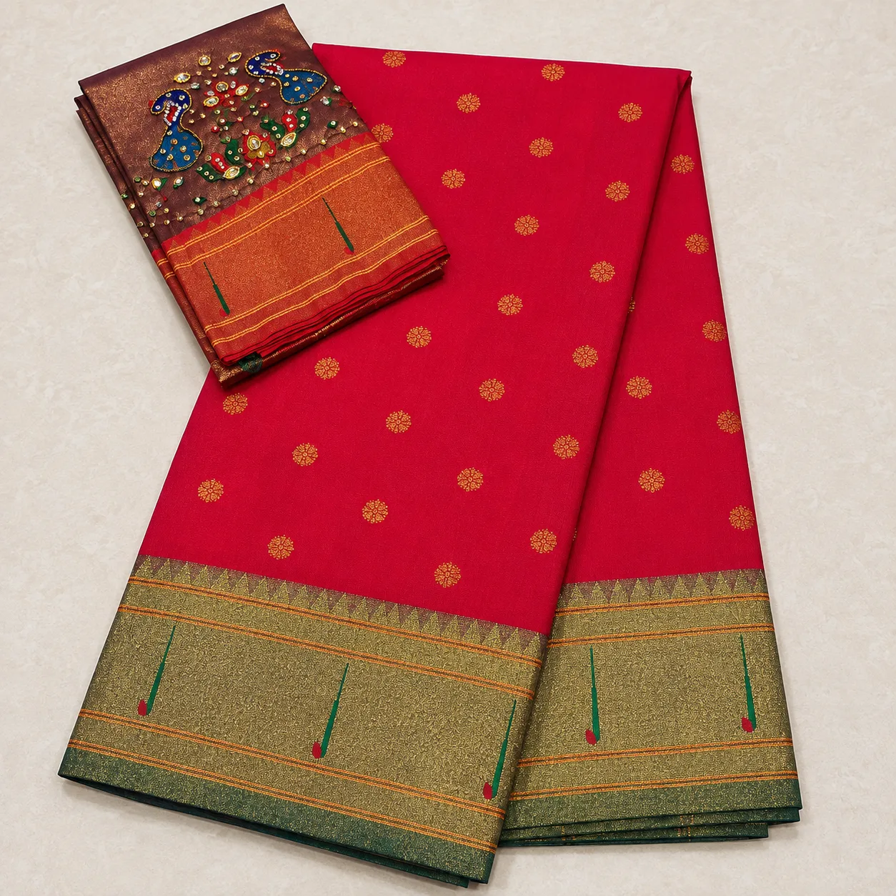 Ruby Pink Peacock Heritage Saree