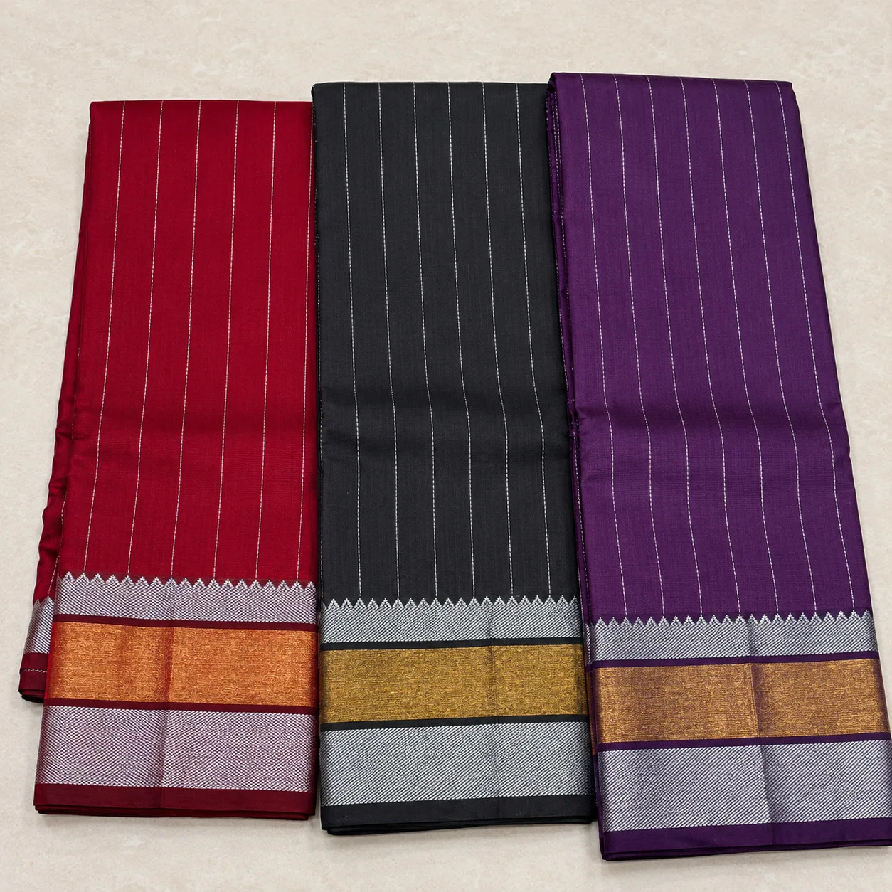 Royal Trio Pinstripe Saree Collection