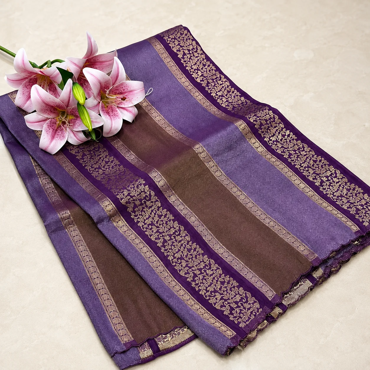 Royal Purple Zari Border Saree