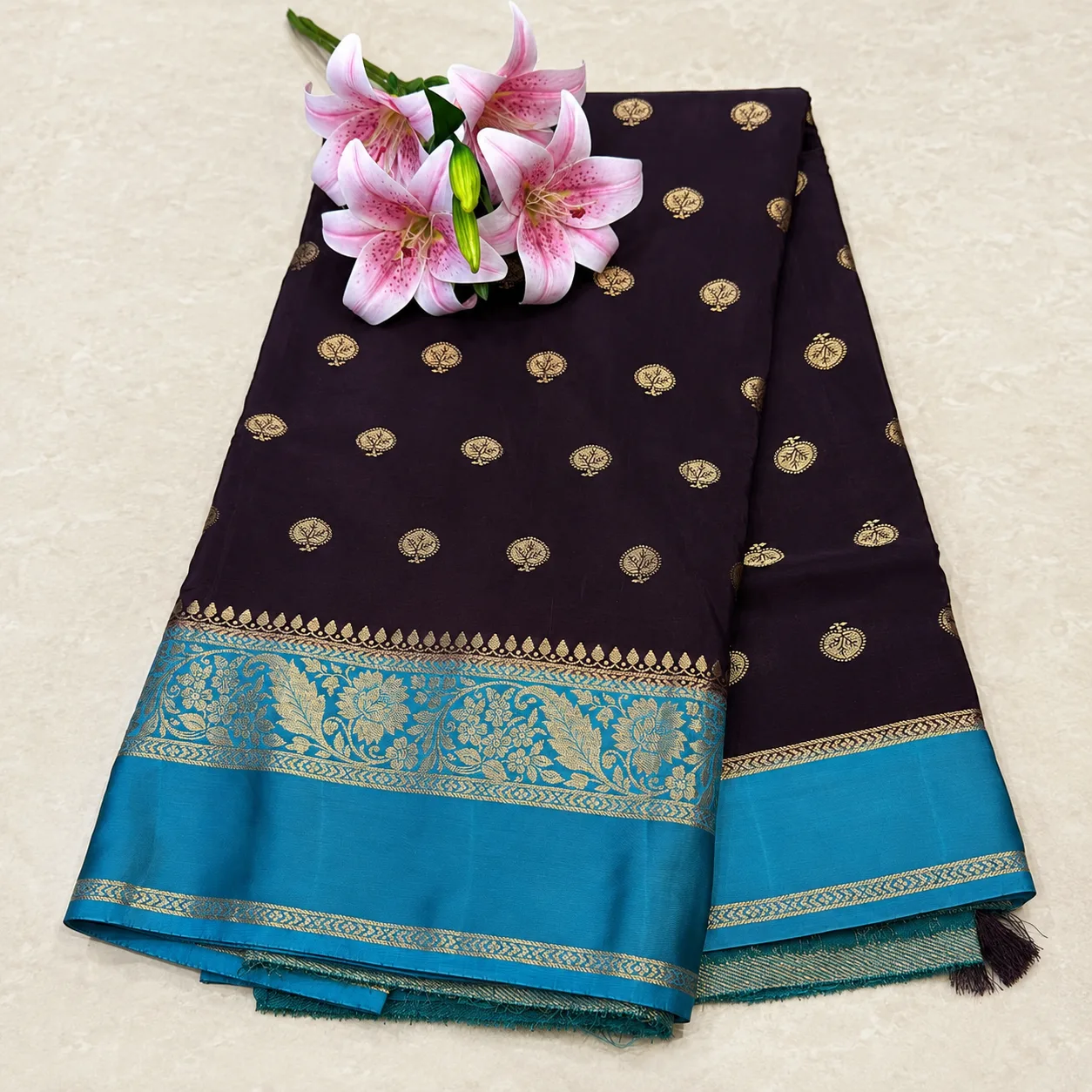 Midnight Teal Heritage Saree
