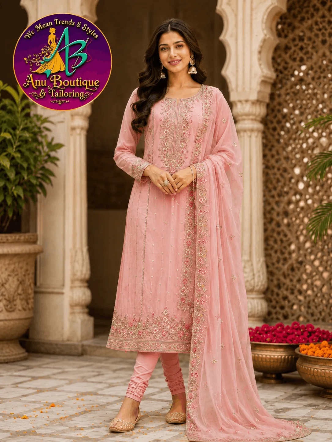 Peach Embroidered Designer Salwar Suit