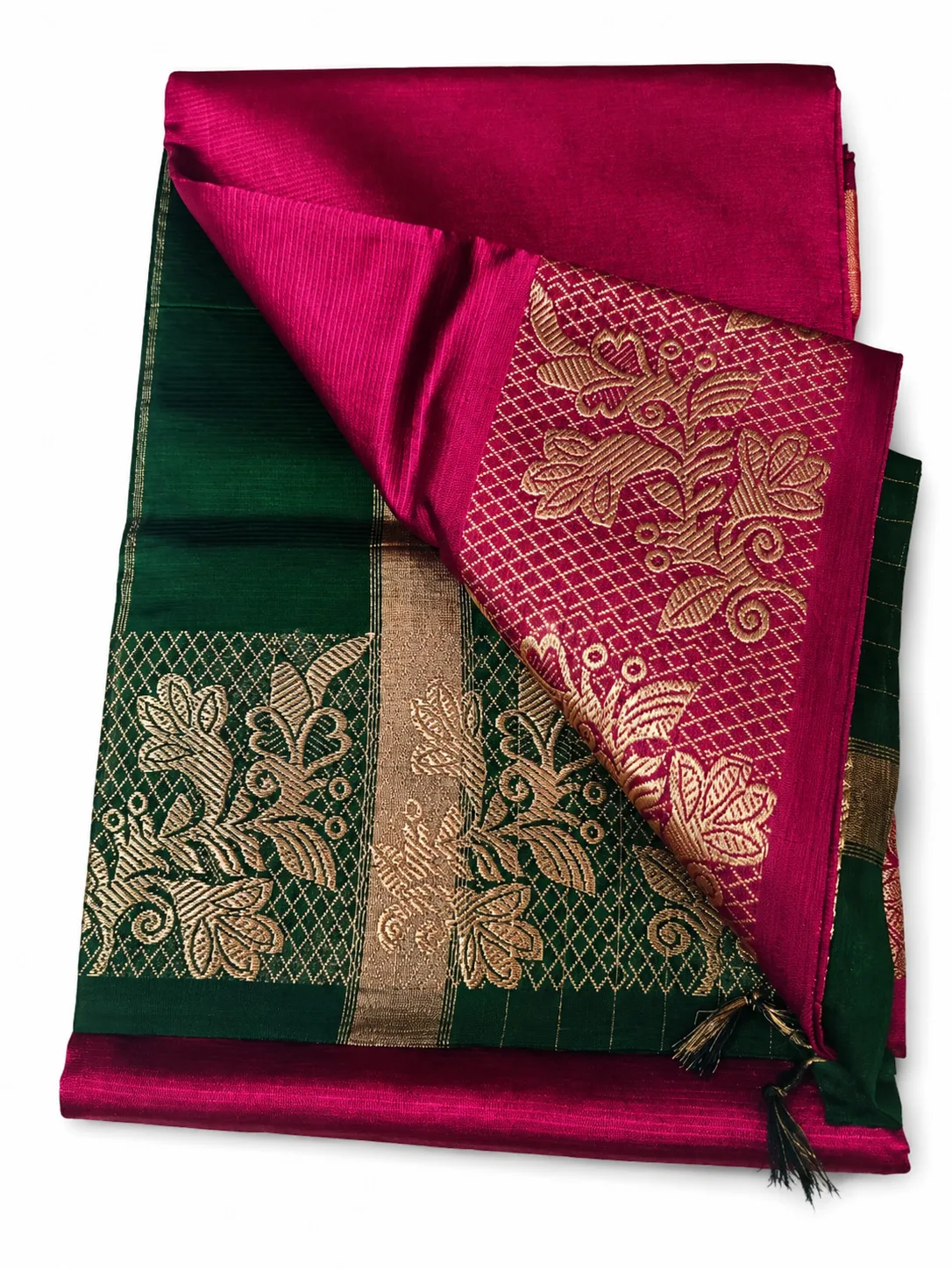 Emerald Green & Magenta Kanjivaram Silk Saree