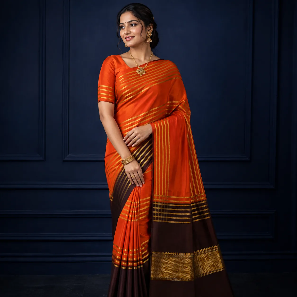 Mysore Crepe Saree I 0V-001 I Orange Color Saree
