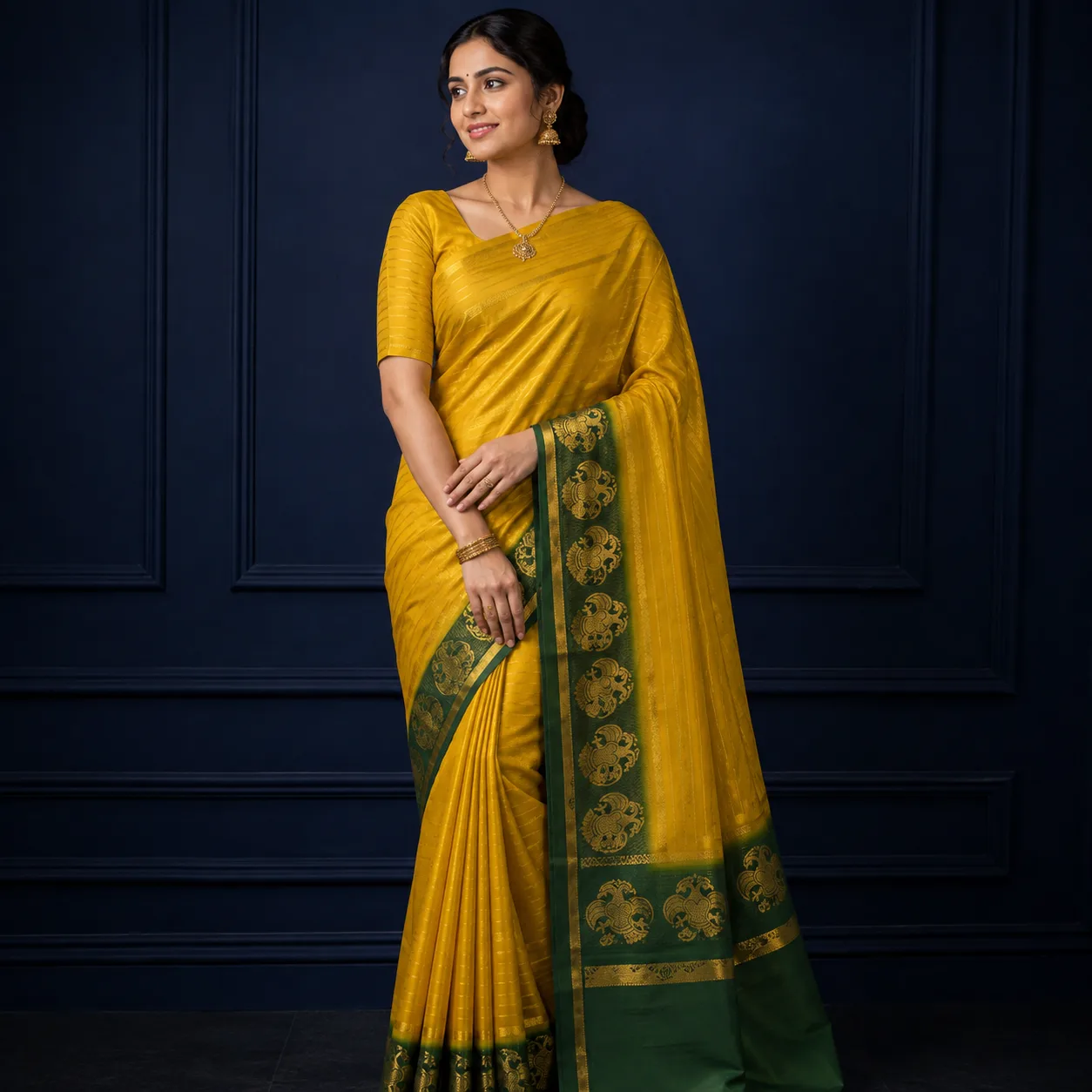 Mysore Crepe Saree I 0V-002 I Yellow Color Saree