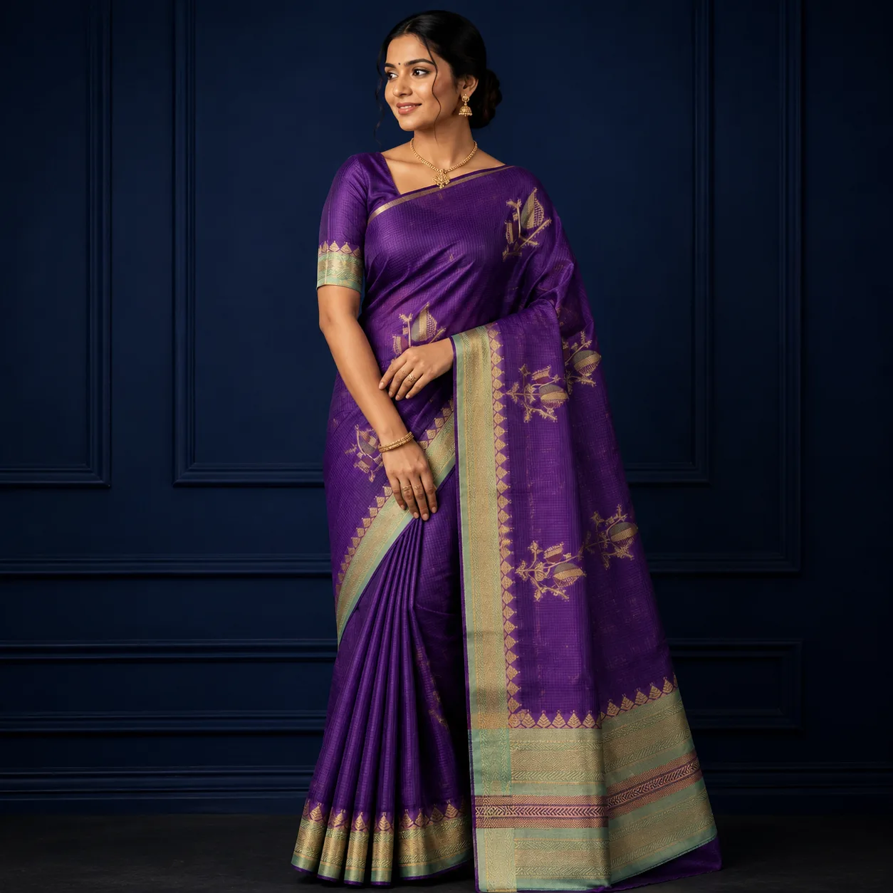 Viscose Rusian Crape Pattu Saree I 1V - 001 I Voilet Saree