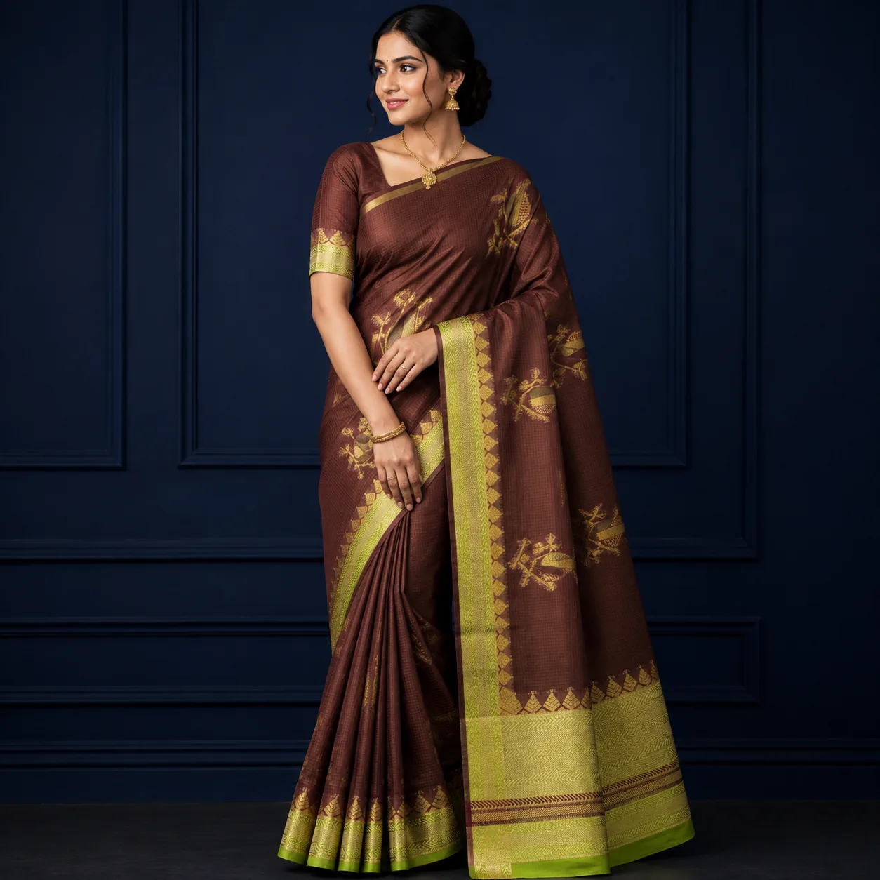 Viscose Rusian Crape Pattu Saree I 1V - 002 I Brown  Saree