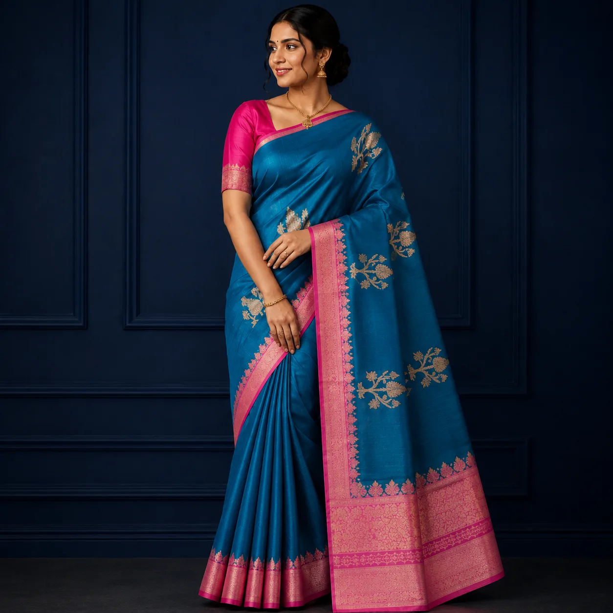 Pure Tissur Silk Pattu Saree I 1V - 004 I Rtanvali Blue Saree