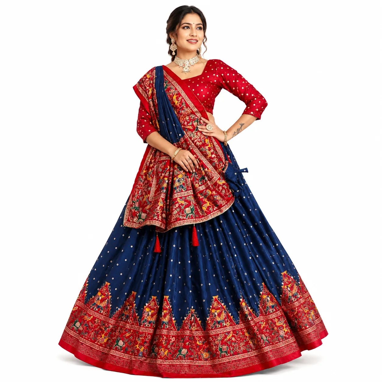 Kalankari Half Sraee I 3V - 004 I Printed Peack Blue  Meroon Combiination