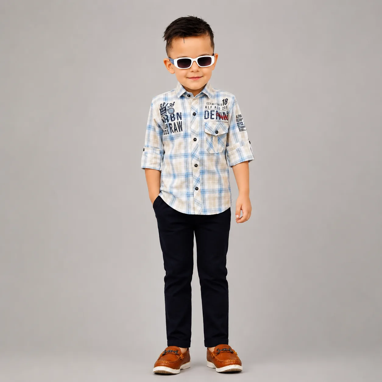 Tofel Blue Chesck Shirt I 2V - 007 I Navy Blue Color Pant