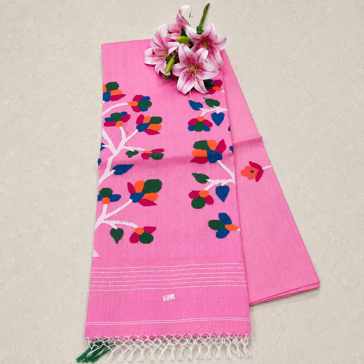 Bright Pink Multicolor Floral Saree