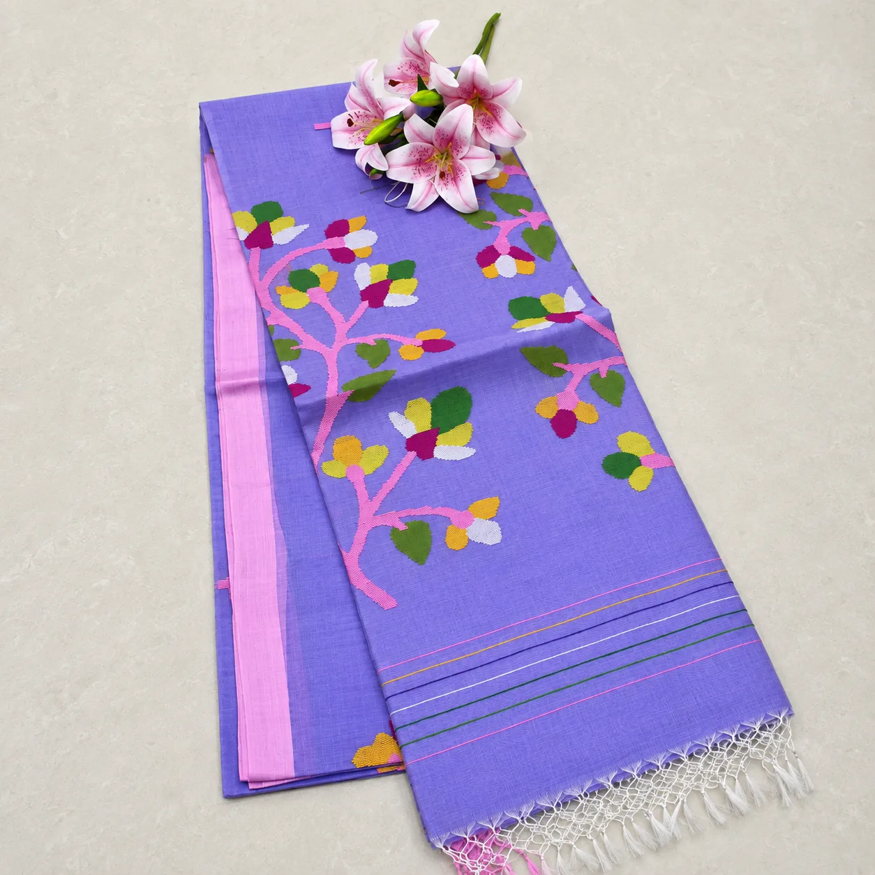Lavender Multicolor Floral Saree