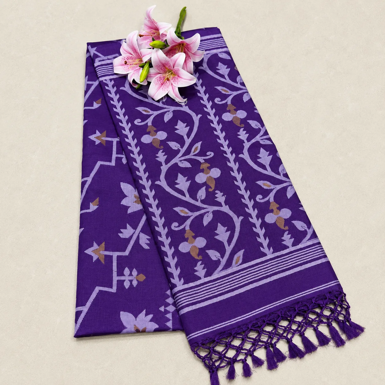 Royal Purple Floral Vine Saree