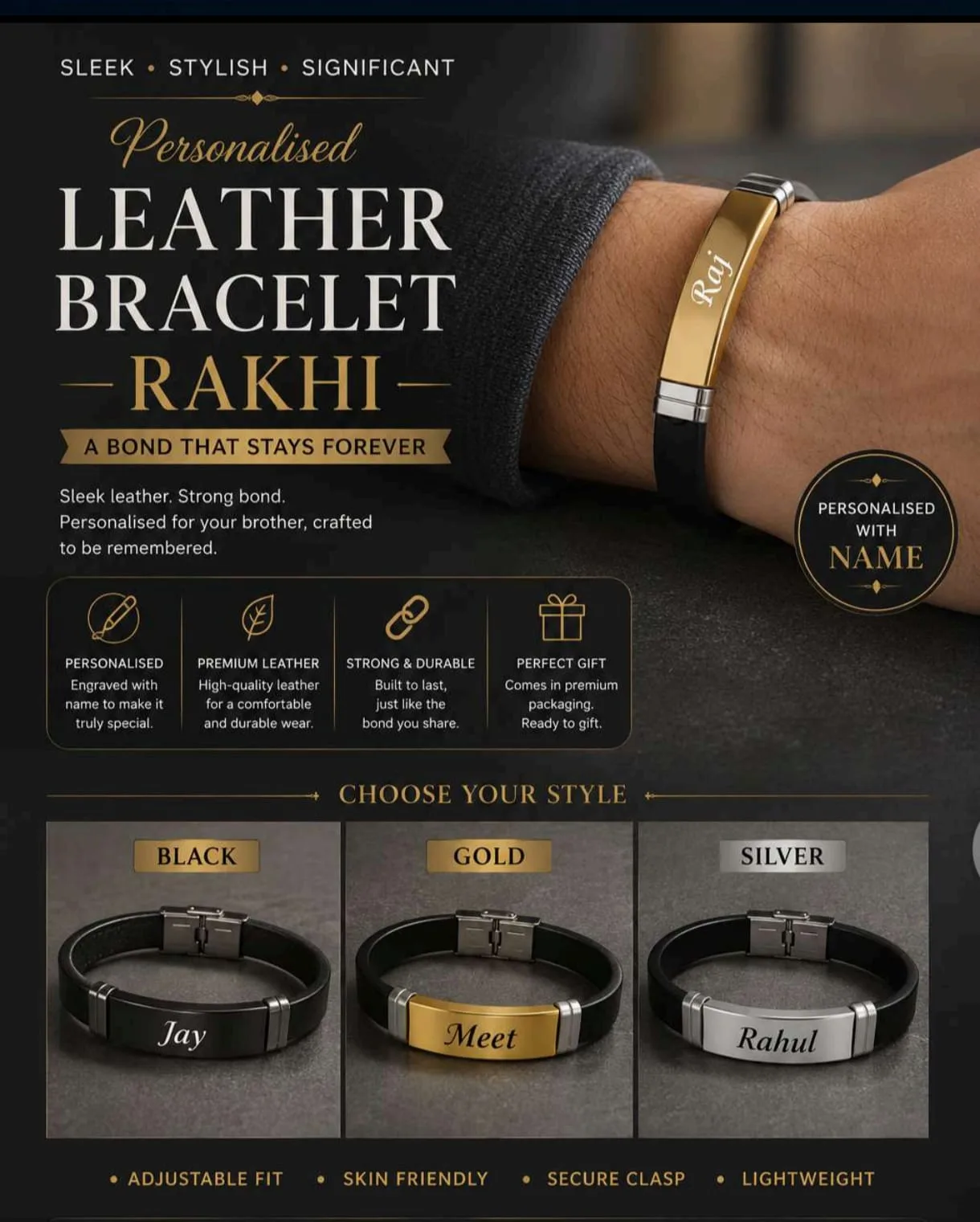 PURE leather bracelet raakhi